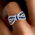 Knot Ring Round Cut Blue Sapphire Wedding Band For Women Belovegrace