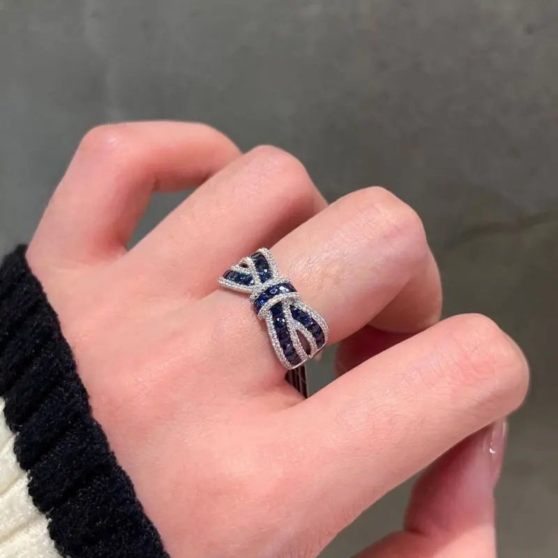 Knot Ring Round Cut Blue Sapphire Wedding Band For Women Belovegrace