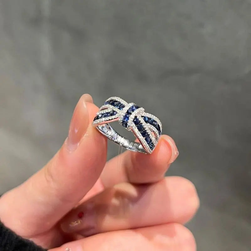 Knot Ring Round Cut Blue Sapphire Wedding Band For Women Belovegrace
