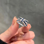 Knot Ring Round Cut Blue Sapphire Wedding Band For Women Belovegrace