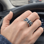 Elegant Knot Design Round Cut Blue & White Sapphire Half Eternity Wedding Band For Women
