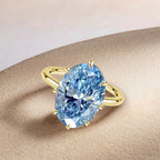 Golden Solitaire Oval Cut Aquamarine Sapphire Engagement Ring Belovegrace