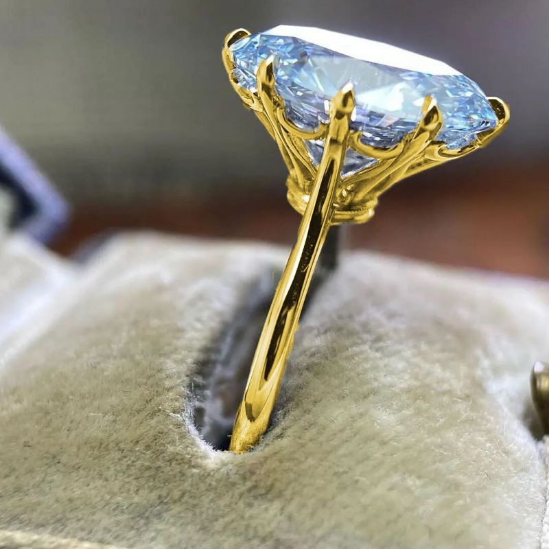 Golden Solitaire Oval Cut Aquamarine Sapphire Engagement Ring Belovegrace