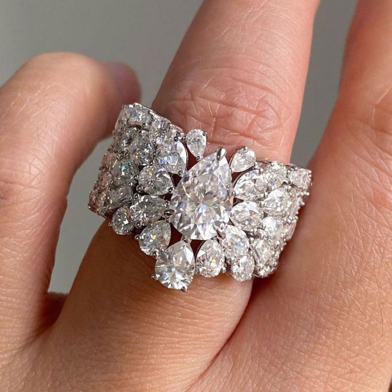 Pear Cut White Sapphire Wedding Band For Women Belovegrace