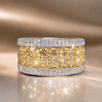 Multi-Row Canary Sapphire Round Cut Wedding Band Ring For Women