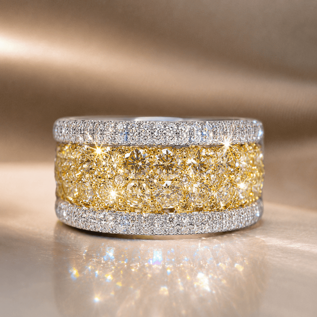 Multi-Row Canary Sapphire Round Cut Wedding Band Ring For Women