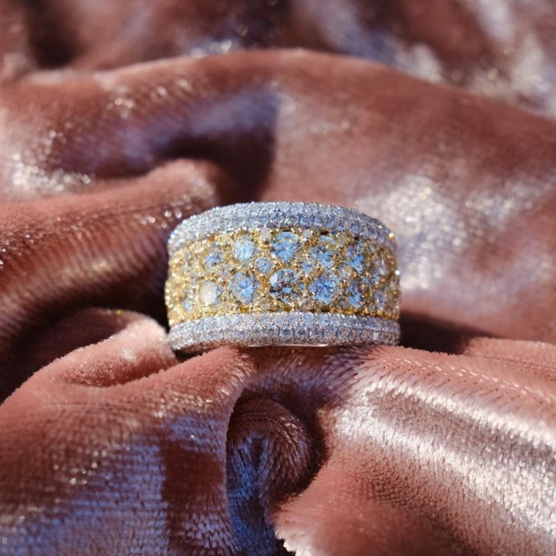 Two Tone Round Cut Yellow Sapphire Cigar Band For Women Belovegrace