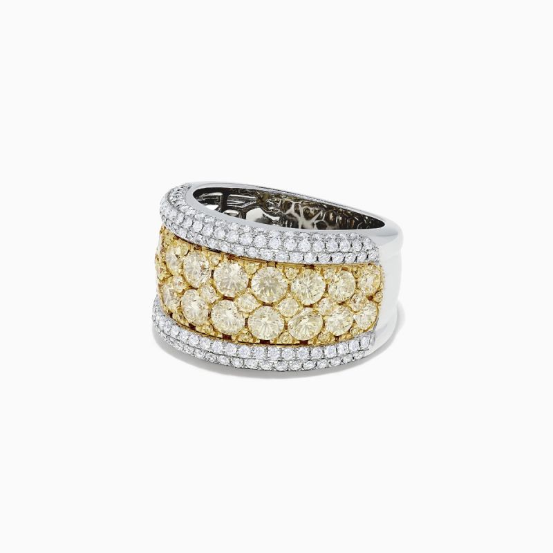 Two Tone Round Cut Yellow Sapphire Cigar Band For Women Belovegrace