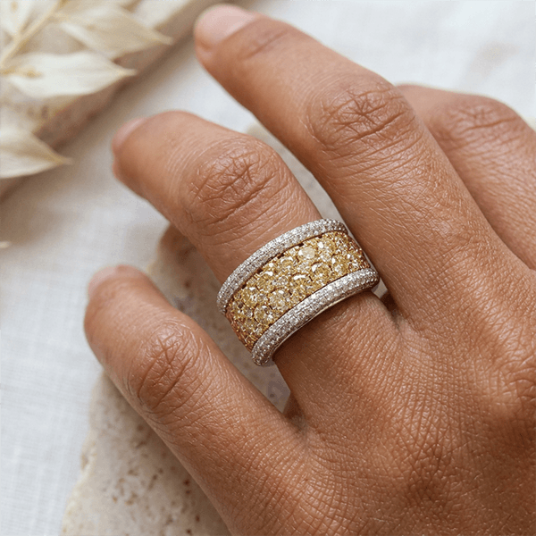 Multi-Row Canary Sapphire Round Cut Wedding Band Ring For Women