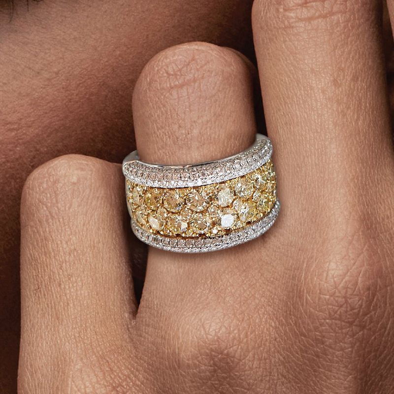 Two Tone Round Cut Yellow Sapphire Cigar Band For Women Belovegrace