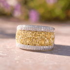 Multi-Row Canary Sapphire Round Cut Wedding Band Ring For Women