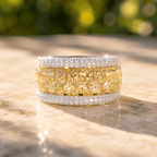 Multi-Row Canary Sapphire Round Cut Wedding Band Ring For Women
