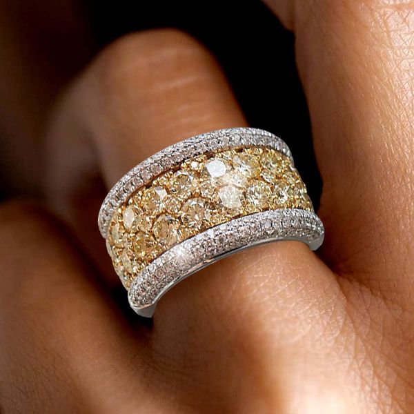 Two Tone Round Cut Yellow Sapphire Cigar Band For Women Belovegrace