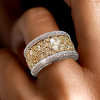 Two Tone Round Cut Yellow Sapphire Cigar Band For Women Belovegrace