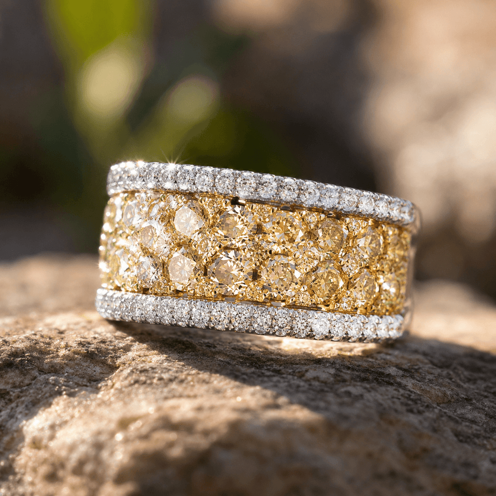 Multi-Row Canary Sapphire Round Cut Wedding Band Ring For Women