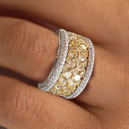 Two Tone Round Cut Yellow Sapphire Cigar Band For Women Belovegrace