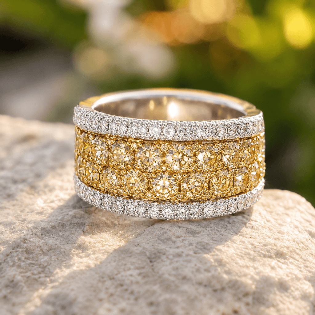Multi-Row Canary Sapphire Round Cut Wedding Band Ring For Women