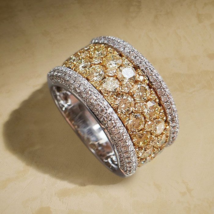 Two Tone Round Cut Yellow Sapphire Cigar Band For Women Belovegrace