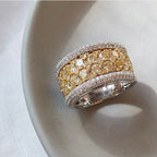 Two Tone Round Cut Yellow Sapphire Cigar Band For Women Belovegrace