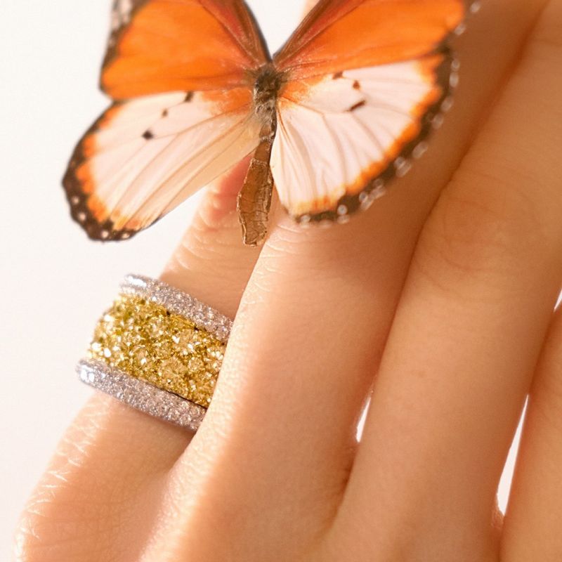 Two Tone Round Cut Yellow Sapphire Cigar Band For Women Belovegrace