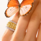 Two Tone Round Cut Yellow Sapphire Cigar Band For Women Belovegrace