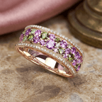 Multi Row Pavé Setting Amethyst Sapphire Round Gold Eternity Ring For Women