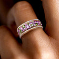 Golden Round Cut Peridot & Amethyst Sapphire Wedding Band For Women Belovegrace