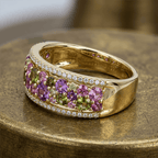 Multi Row Pavé Setting Amethyst Sapphire Round Gold Eternity Ring For Women