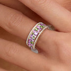 Golden Round Cut Peridot & Amethyst Sapphire Wedding Band For Women Belovegrace