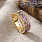Multi Row Pavé Setting Amethyst Sapphire Round Gold Eternity Ring For Women