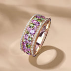 Golden Round Cut Peridot & Amethyst Sapphire Wedding Band For Women Belovegrace