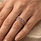 Multi Row Pavé Setting Amethyst Sapphire Round Gold Eternity Ring For Women
