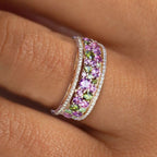 Golden Round Cut Peridot & Amethyst Sapphire Wedding Band For Women Belovegrace
