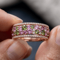 Multi Row Pavé Setting Amethyst Sapphire Round Gold Eternity Ring For Women
