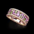 Golden Round Cut Peridot & Amethyst Sapphire Wedding Band For Women Belovegrace