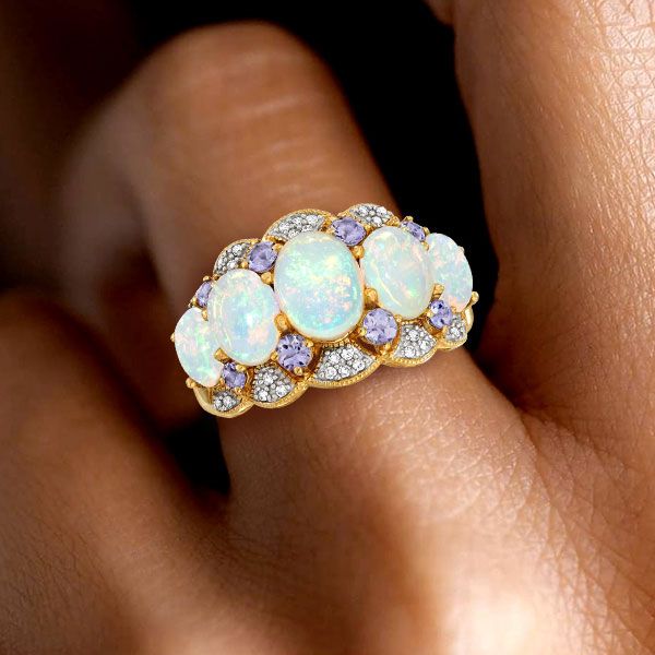Two Tone Oval Cut Opal Wedding Band For Women Belovegrace