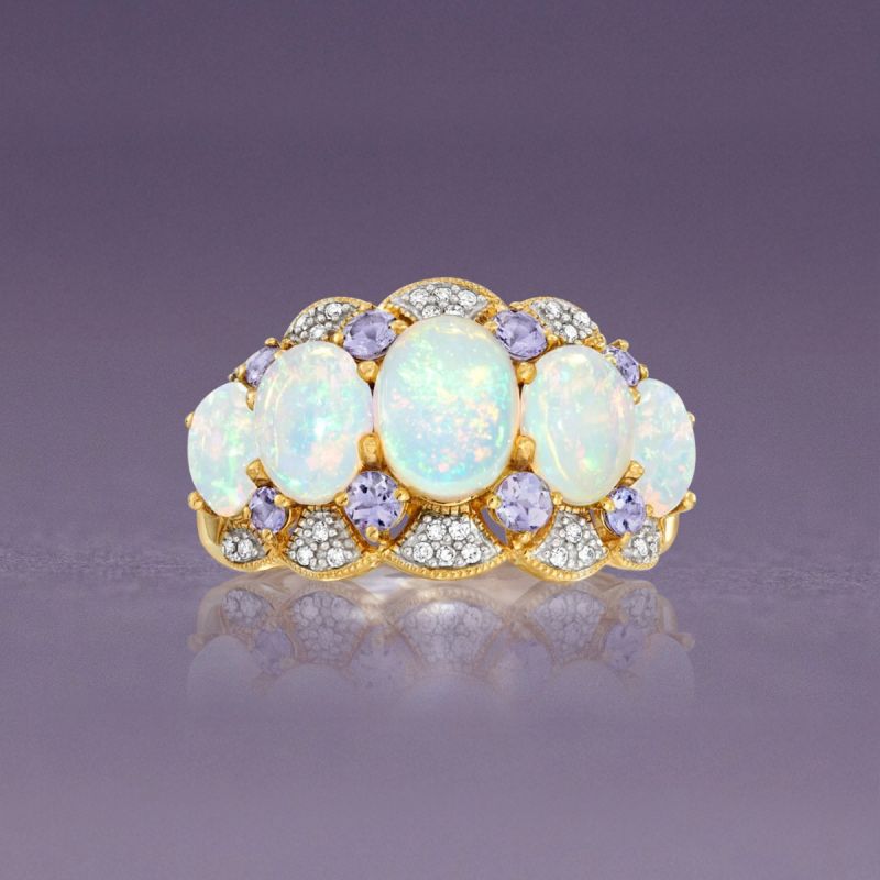 Two Tone Oval Cut Opal Wedding Band For Women Belovegrace