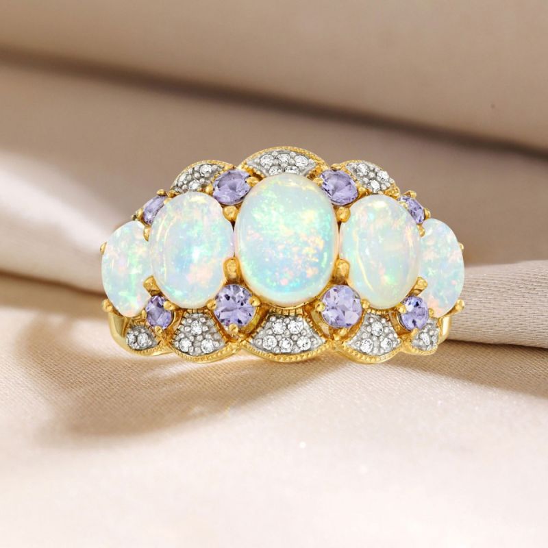 Two Tone Oval Cut Opal Wedding Band For Women Belovegrace