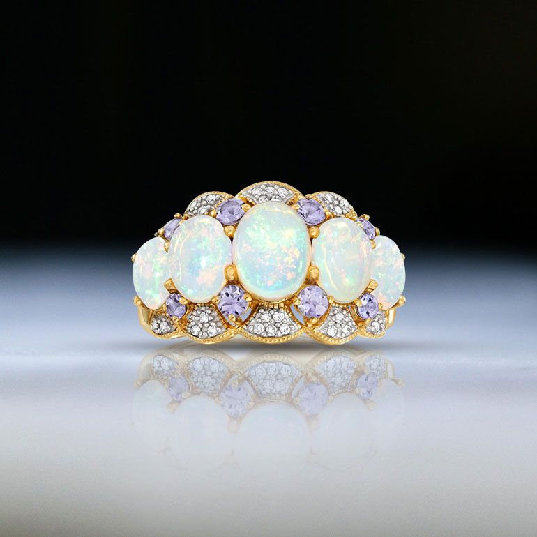 Two Tone Oval Cut Opal Wedding Band For Women Belovegrace