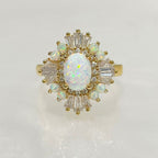 Art Deco Golden Oval Cut Opal Engagement Ring For Women Belovegrace