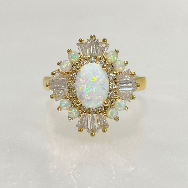 Art Deco Golden Oval Cut Opal Engagement Ring For Women Belovegrace