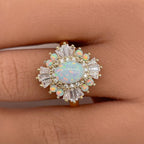 Art Deco Golden Oval Cut Opal Engagement Ring For Women Belovegrace