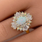 Art Deco Golden Oval Cut Opal Engagement Ring For Women Belovegrace