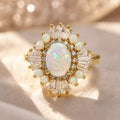 Art Deco Golden Halo Oval Cut Opal & White Sapphire Engagement Ring