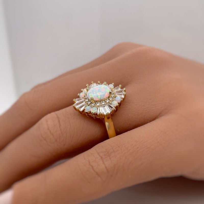 Art Deco Golden Oval Cut Opal Engagement Ring For Women Belovegrace