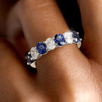 Oval Cut Blue Sapphire Wedding Band For Women Belovegrace