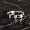 Alternating Blue Sapphire Oval Cut Half Eternity Wedding Ring