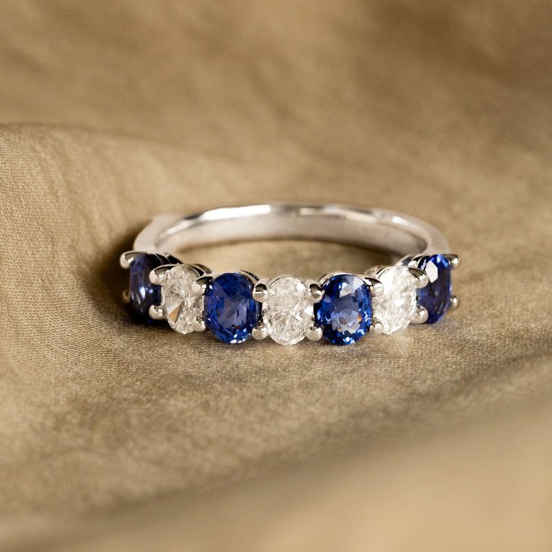 Oval Cut Blue Sapphire Wedding Band For Women Belovegrace