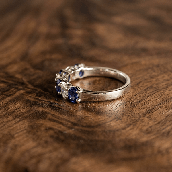Alternating Blue Sapphire Oval Cut Half Eternity Wedding Ring