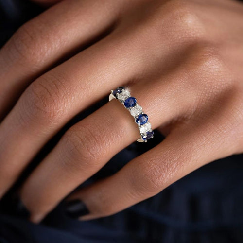Oval Cut Blue Sapphire Wedding Band For Women Belovegrace